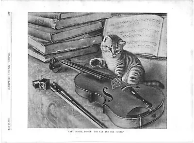 HEYDIDDLEDIDDLE!CAT AND THE FIDDLE.VTG 1886 11  X 8  HARPER'S ENGRAVING PRINT • $13.49