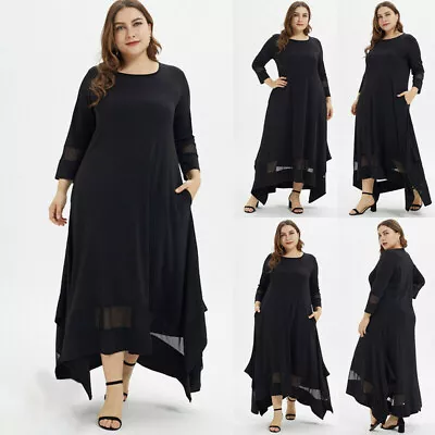 Women O-Neck 3/4 Sleeve Muslim Long Maxi Dress Sundress Black Kaftan Dress AUS • $33.65