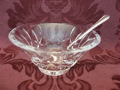 Waterford Lismore Crystal 4-3/4  Condiment Bowl W/Silverplate Spoon - Very Nice! • $49.99