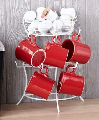 Countertop Coffee Mug Rack With Pod Holder - 7 Cup Hooks W/K-cup Shelf • $23.99