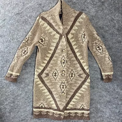 Vintage Ralph Lauren Sweater Duster Coat Size M Wool Silk Southwest Aztec Brown • $290.55