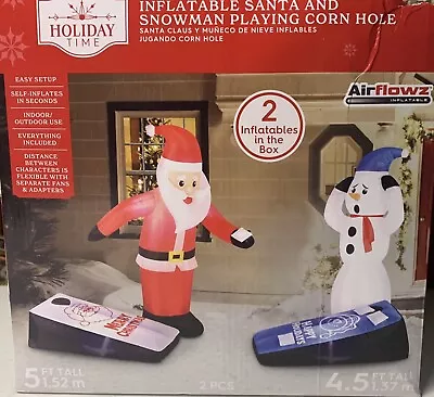 NIB 2pc 5' CORN HOLE SANTA SNOWMAN GEMMY CHRISTMAS AIRBLOWN INFLATABLE 2022 • $89.99