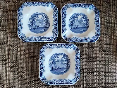 3 Vintage Blue Willow Transferware Ashtrays Spoonrests Masons Vista England • $35