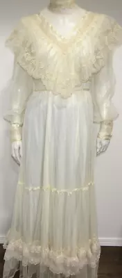 Vintage Gunne Sax By Jessica Lace Ivory Long Dress Womens Size 11 • $99.99