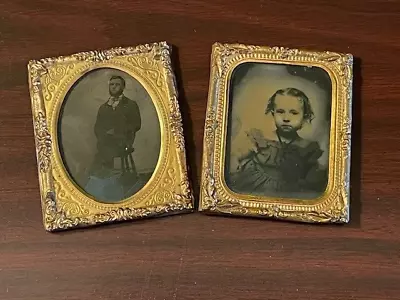 Rare 1800's Images Of Man & Little Girl - Ambrotype Daguerreotype For Repair • $6.95