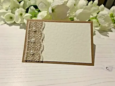 Rustic Place Cards Write Your Own Names - Hessian Ribbon With Lace & Pearls • £5.95