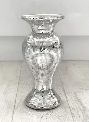 £19.99 • Buy Bling Stunning 26cm Pure Silver Mosaic Romany Mirror Shine Vase