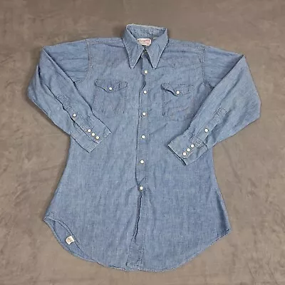 Vintage Wrangler Sanforized Pearl Snap Shirt Mens 15.5/33 Chambray • $49.99