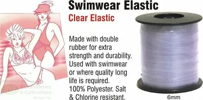 Uni-Trim Clear Elastic 6mm Per 5 Metres Swimwear Elastic Salt & Chlorine Resi • $12.04