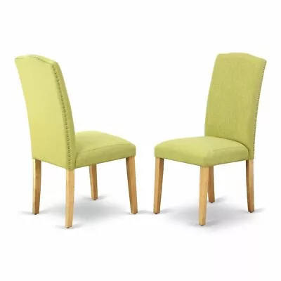 East West Furniture Encinal 40  Fabric Dining Chairs In Oak/Green (Set Of 2) • $126