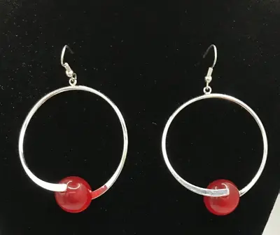 Retro 60's Hoop With Red Ball Earrings Ex-High Street Costume Jewelry • £5.95