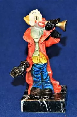 Vintage FONTANIN Made Italy CLOWN W FLUTE 6 H Figurine On Carrara Marble Base • $44.99