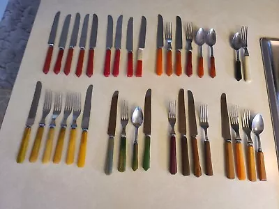 Vintage Bakelite Handle Stainless Steel Flatware 35 Pieces • $59.95