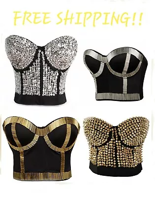 Alivila.Y Fashion Womens Spike/Sequins Punk Goth Bra Clubwear Corset Top • $13.95