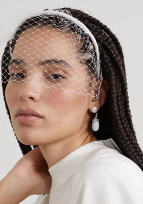 $35 • Buy Morgan & Taylor White Mesh Birdcage Veil Headpiece Headband 