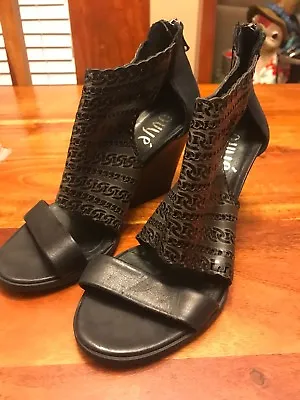 Women's Size 36 Aquatalia Vera Gomma Italy Black Leather Wedge Boots Shoes (TD) • $24.99