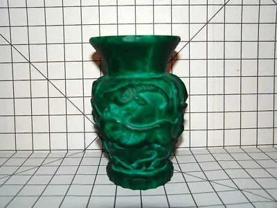 Art Deco Green Malachite Bohemia Glass Vase With Ram And Goose With Chip • $29.90