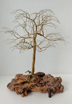 Copper Wire Tree Art Sculpture With Natural Burl Wood Base 14” Tall 10” Wide • $26.99