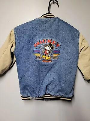 Disney Store Mickey Mouse 1928 Classic Denim Varsity Jacket Kids XS 4-5 • $45