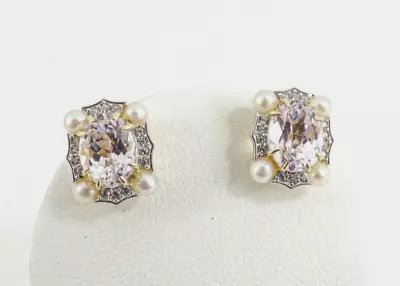 9ct Gold Pink Kunzite Earrings Pearl Stud Hallmarked 12mm With Gift Box • £168