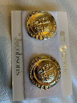 Vintage St John Logo Clip On Earrings  Gold Tone 1”+ Signed Jewelry • $99.99