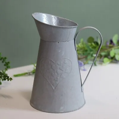 22cm Heart Vintage Grey Zinc Metal Jug Flower Vase Home Garden Table Decor • £14.50