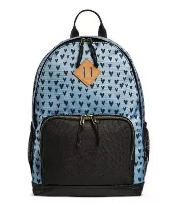Mossimo Backpack Bookbag Blue Black Hearts Nylon 3 Zippered Pockets Adj Straps • $15.98