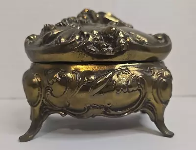 Vintage Art Nouveau Brass Jewelry Casket Glove Box Lined Marked A25 • $49.99