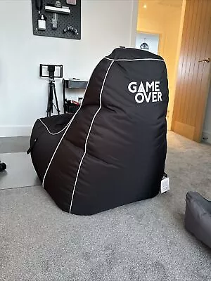 Game Over Gaming Chair Bean Bag Large High Back Gamer Beanbag Seat Grey NEW • £80.99