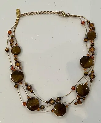 Dabby Reid 3 Strand Tiger Eye Crystal Bead Necklace With Gold Toned Metal • $29.99