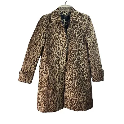 Womens Retro 60s Leopard Print Mob Wife Wool Coat Jacket Animal Cheetah Sz 2 • $70.20