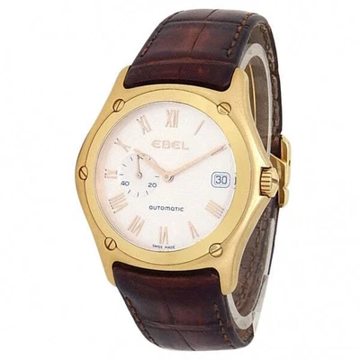 $4990 • Buy Ebel Classic Wave 18k Yellow Gold Brown Leather Auto Silver Men's Watch 8331F40
