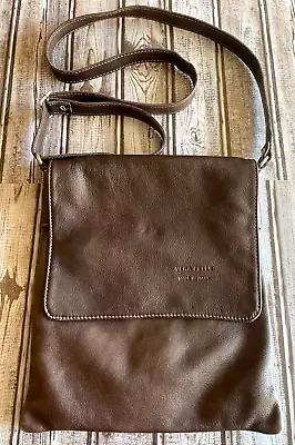 Vintage Vera Pelle CrossBody Bag Dark Brown Leather Flap & Zipper Pocket NICE! • $19.49