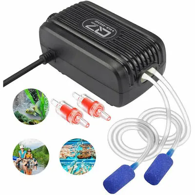 £11.99 • Buy Silent Aquarium Oxygen Pump Air Pump Fish Tank Twin Outlet Valve And Accessories