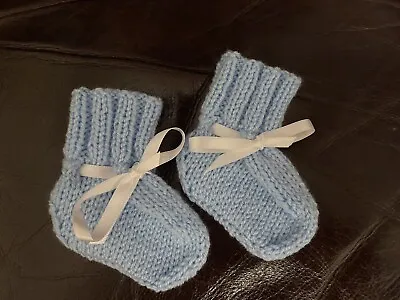 £2.50 • Buy Hand Knitted Baby Bootees. Blue. 0-3mths