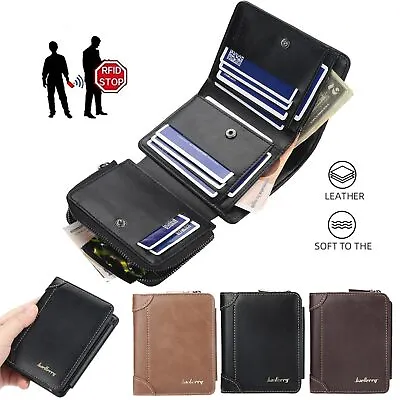 $4.99 • Buy Leather Purse RFID Blocking Mens Wallet Anti Scan Coin Zipper Credit Card Holder