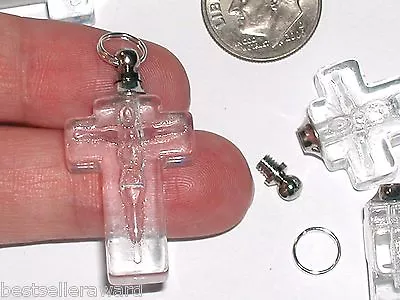 1 Facet Clear Cylinder Cross Vial Necklace Pendant Small Glass Bottle Screw Cap • $5.09