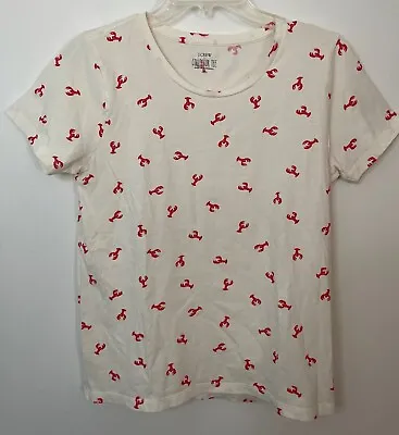 J. Crew Womens Size M 100% Cotton SS Collectors White & Red Lobster T Shirt • $12