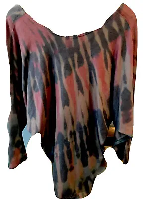 £17.48 • Buy Nally And Millie Small Batwing Brown Green Tan Tie Dye Stretchy Knit S Tunic Top