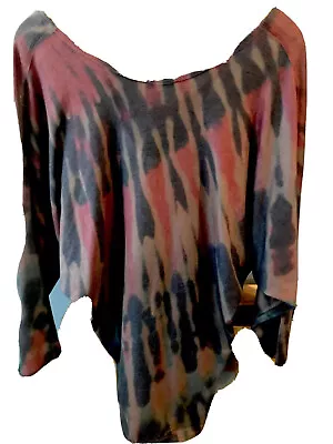 Nally Millie TIEDYE Batwing Shirt Brown Green Tan Stretchy Knit Tunic Festival S • £24.09