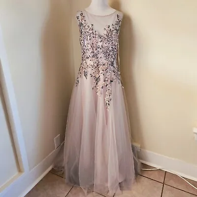 Aspeed Design Long Pink Gray Pageant Prom Formal Evening Lace Dress XL Sequins • $89.95