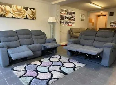 Roma | Grey | Fabric Recliner Sofa 3+2 Seater Set Couch With Cup Holders  • £749.99