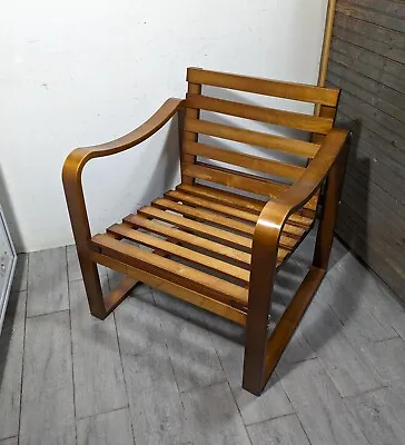 Vintage Mid Century Modern Sculptural Bentwood Low Lounge Arm Chair Red Vinyl • $450