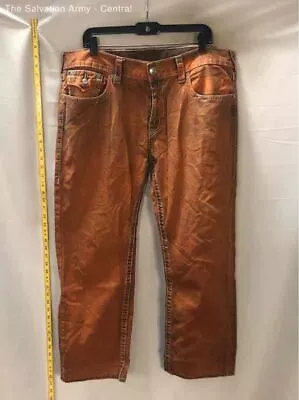 True Religion Mens Orange Dark Wash Coin Pocket Denim Straight Jeans Size 38 • $9.99