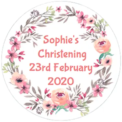£3.95 • Buy 48 Personalised Christening Baptism Stickers FLOWER BORDER  40mm Labels