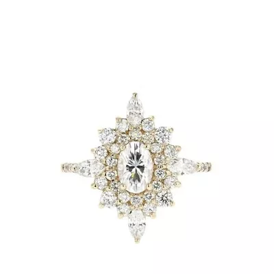 Women 2 Ct Oval Cut Moissanite Halo Engagement & Wedding Ring Yellow Gold Plated • $129.99
