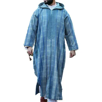Men's Long Sleeve Muslim Clothing Saudi Jubba Arab Kaftan Thobe Long Dress Robe • $52.80