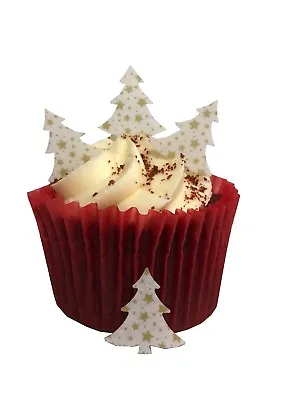 50 PRECUT Mini Gold Star Pattern Christmas Tree Edible Wafer Paper Cake Toppers • £2.99