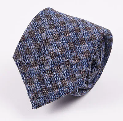 New $295 KITON NAPOLI Blue-Brown Woven Check Melange Wool-Silk Tie 3.25  • $129