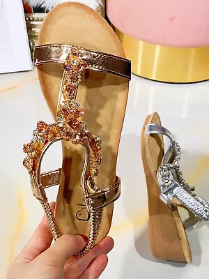 New Women Ladies Diamante Wedge Sandals Wedding Evening Open Toe Mid Heel Shoes  • £13.29
